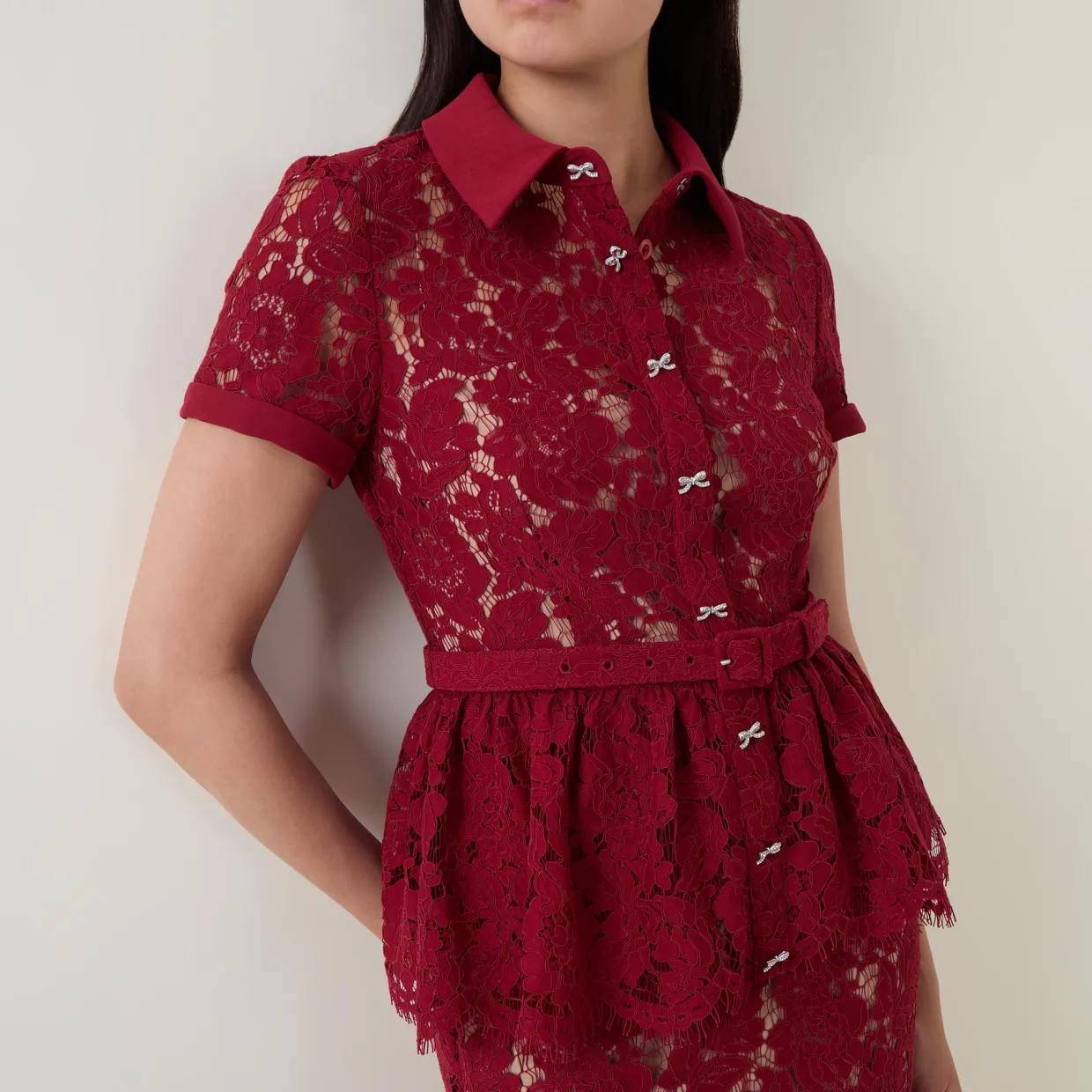 Floral Lace Peplum Pencil Dress