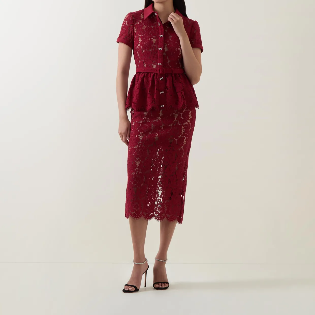 Floral Lace Peplum Pencil Dress