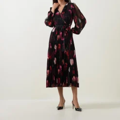 New JOSEPH RIBKOFF Floral Pleated Wrap Dress