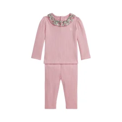 Floral Ruffle Collar Ribbed Two-Piece Set 6-24 Months