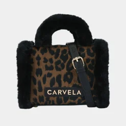 Sale CARVELA Frame Micro Faux Fur Leopard Print Tote Bag