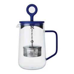 Gyro 4-Cup Glass Spinning Tea Infuser with Blue Lid 1.25L
