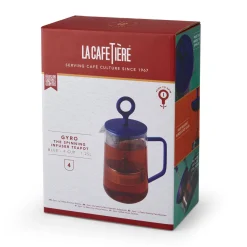 Gyro 4-Cup Glass Spinning Tea Infuser with Blue Lid 1.25L