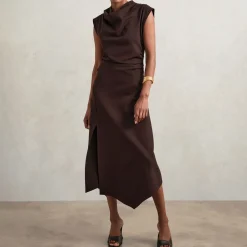 Online REISS Harlan Draped Asymmetric Flared Dress