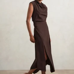 Online REISS Harlan Draped Asymmetric Flared Dress