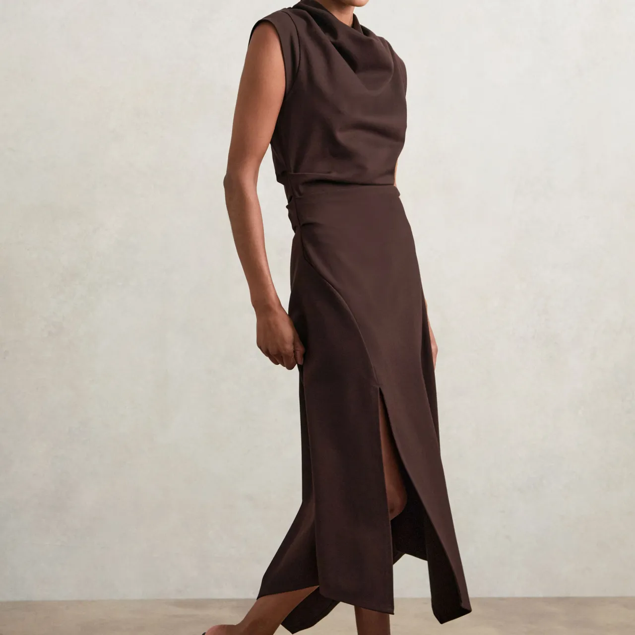 Online REISS Harlan Draped Asymmetric Flared Dress