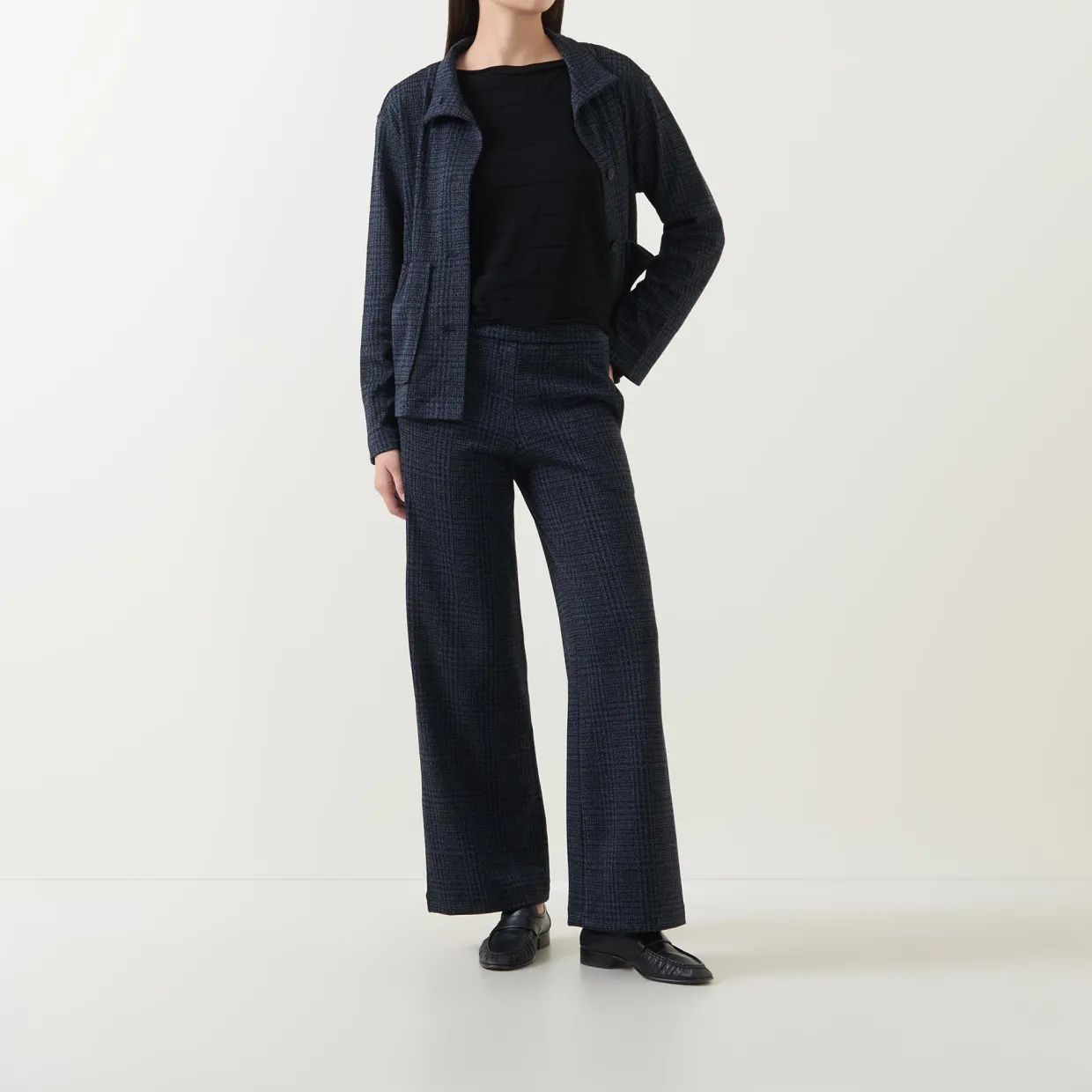 High-Rise Check Wide Leg Trousers