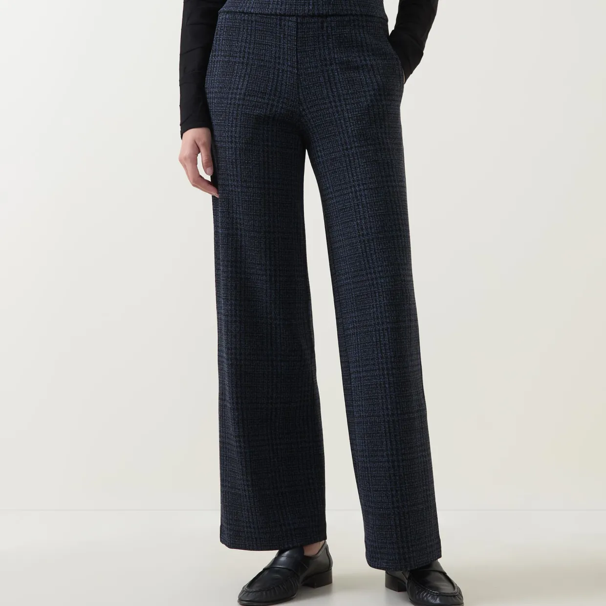 High-Rise Check Wide Leg Trousers