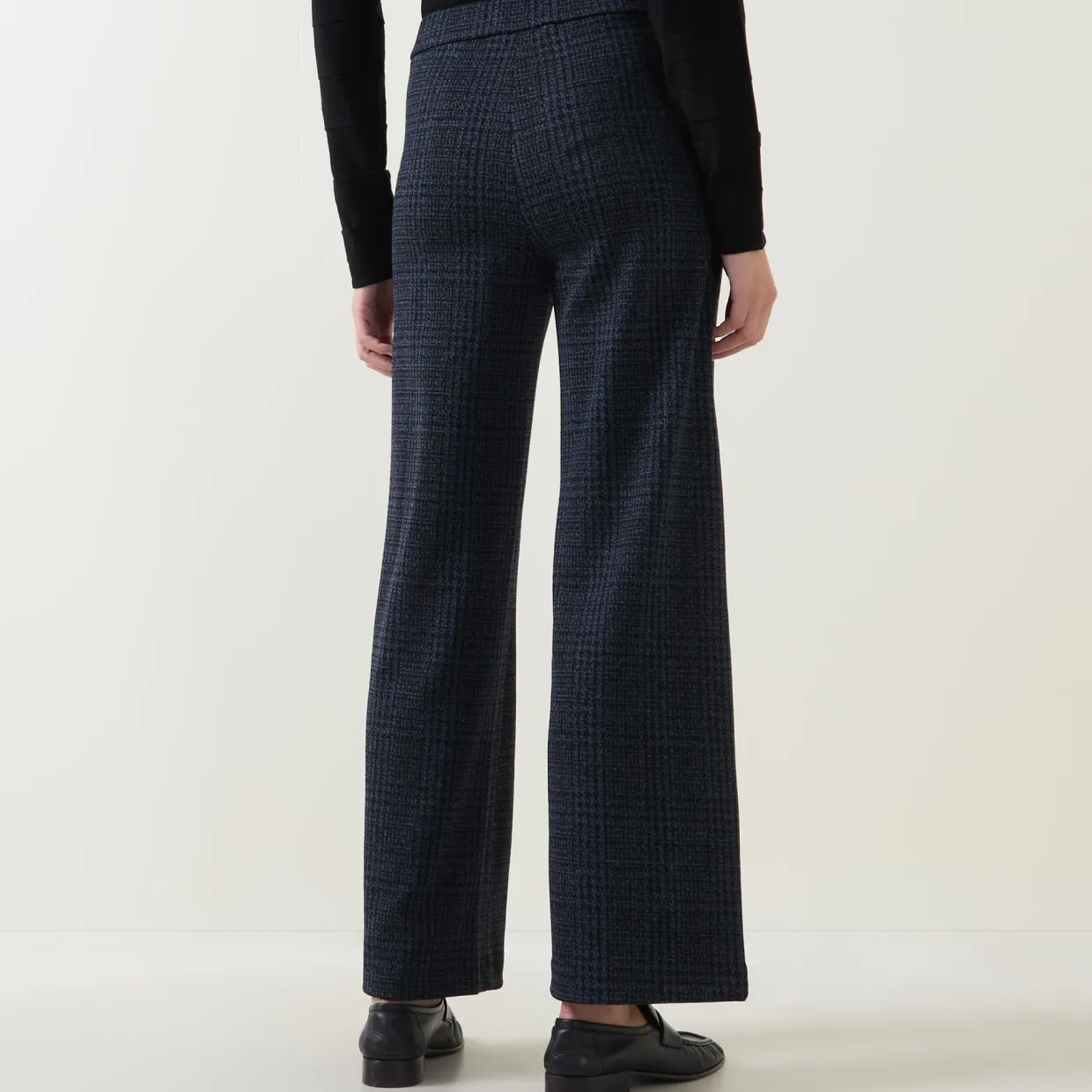 High-Rise Check Wide Leg Trousers