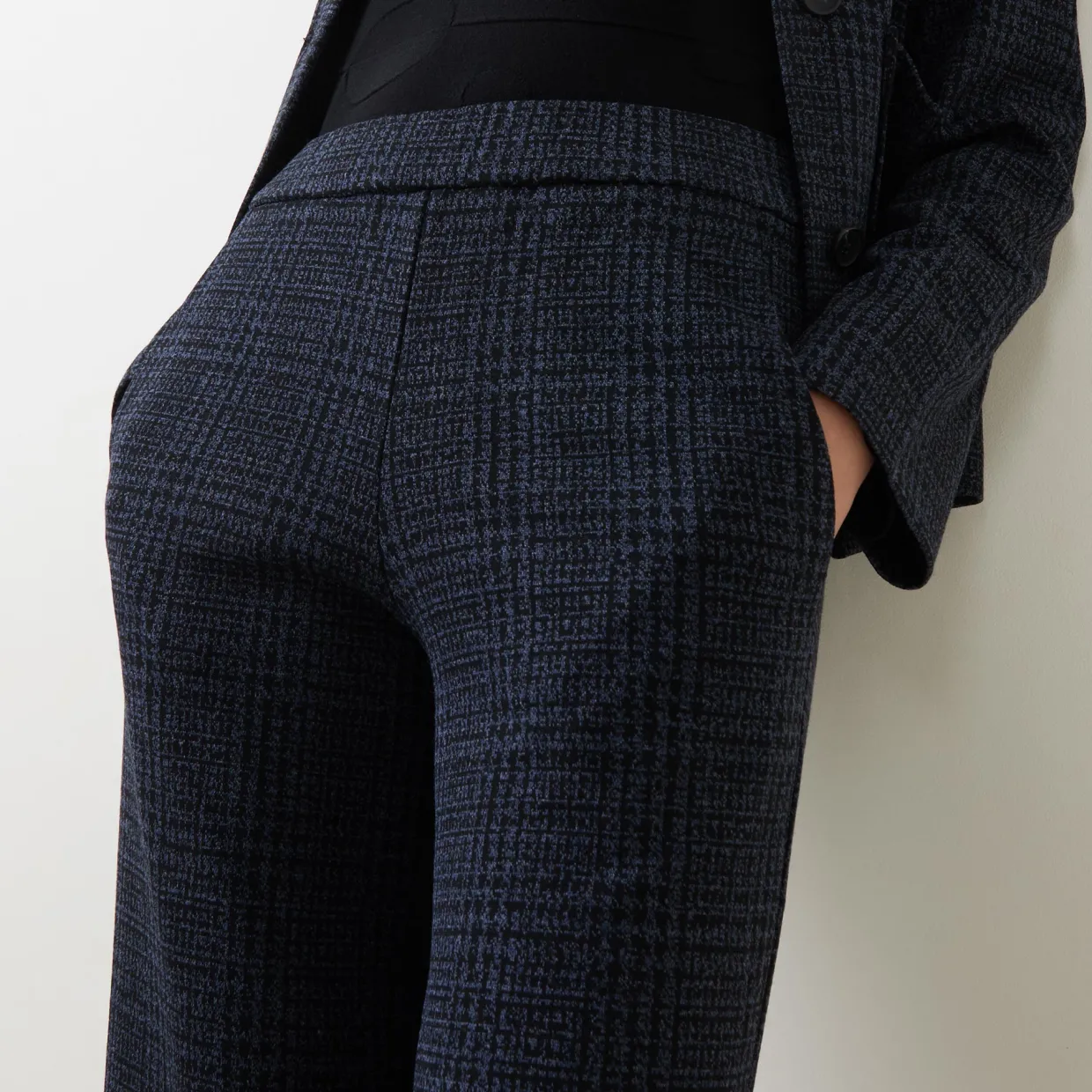 High-Rise Check Wide Leg Trousers