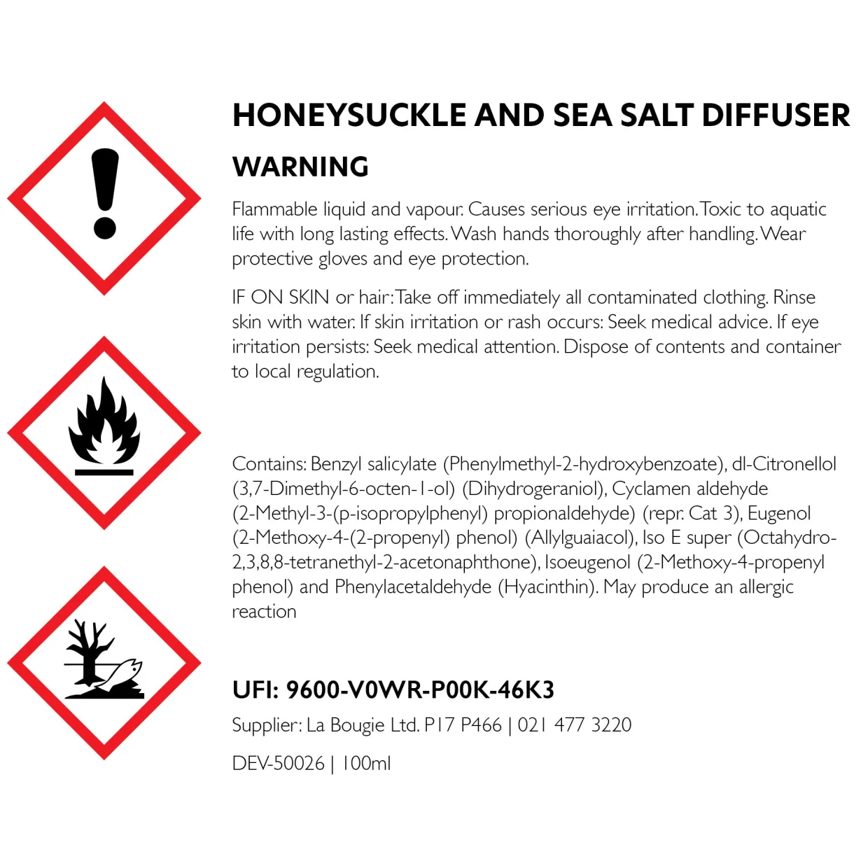 Honeysuckle & Sea Salt Diffuser Refill 100ml