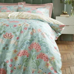 Hydrangea Art Deco Duvet Set Soft Green