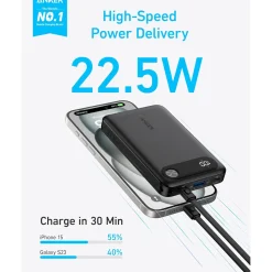 New ANKER 10K PD Power Bank with Usb C-C Cable 22.5 Watt Black