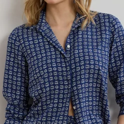 Fashion LAUREN Kristy Geo-Print Crepe Shirt