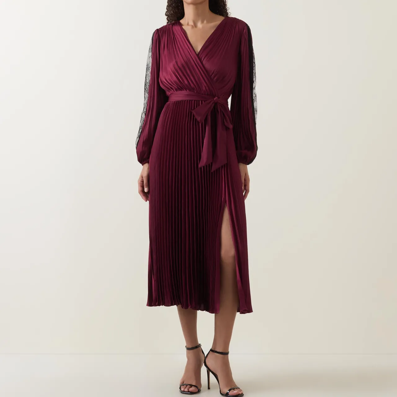 Best JOSEPH RIBKOFF Lace-Sleeve Pleated Wrap Dress