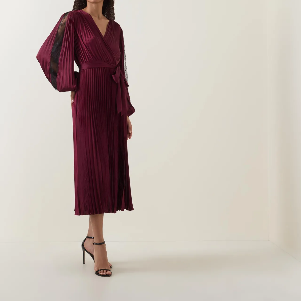 Best JOSEPH RIBKOFF Lace-Sleeve Pleated Wrap Dress