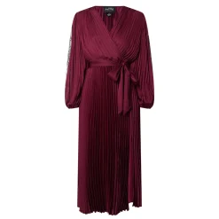 Lace-Sleeve Pleated Wrap Dress