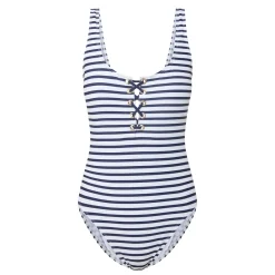 Clearance LAUREN Lace-Tie Striped One-Piece Swimsuit