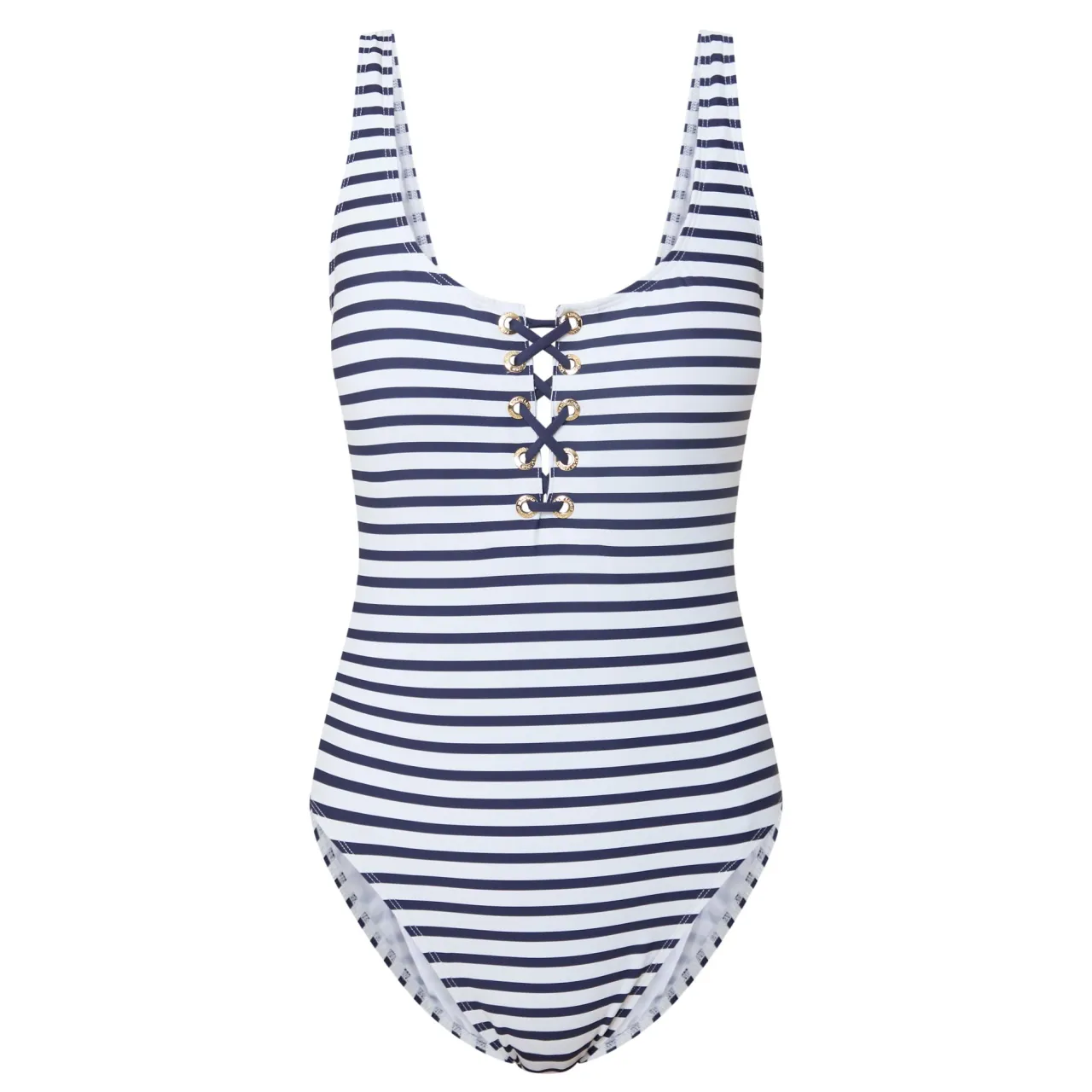 Clearance LAUREN Lace-Tie Striped One-Piece Swimsuit