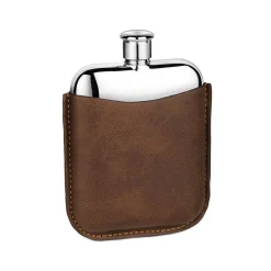 Leather Sleeve Stainless Steel Hip Flask