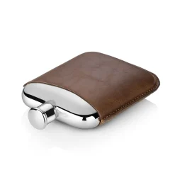 Clearance NEWBRIDGE SILVERWARE Leather Sleeve Stainless Steel Hip Flask