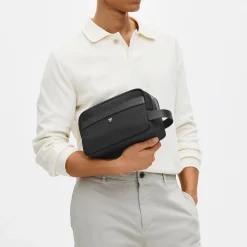 Leather-Trim Canvas Wash Bag