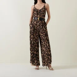 New JOSEPH RIBKOFF Leopard Print Belted Jumpsuit