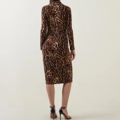 Leopard Print Gathered Wrap Dress