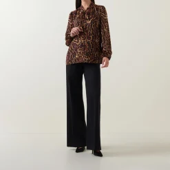 Leopard Print Tie-Neck Blouse