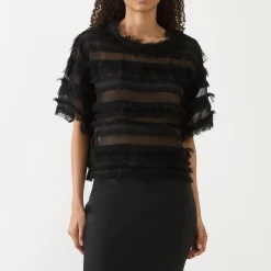 New MUNTHE Lipona Semi-Sheer Fringe T-Shirt