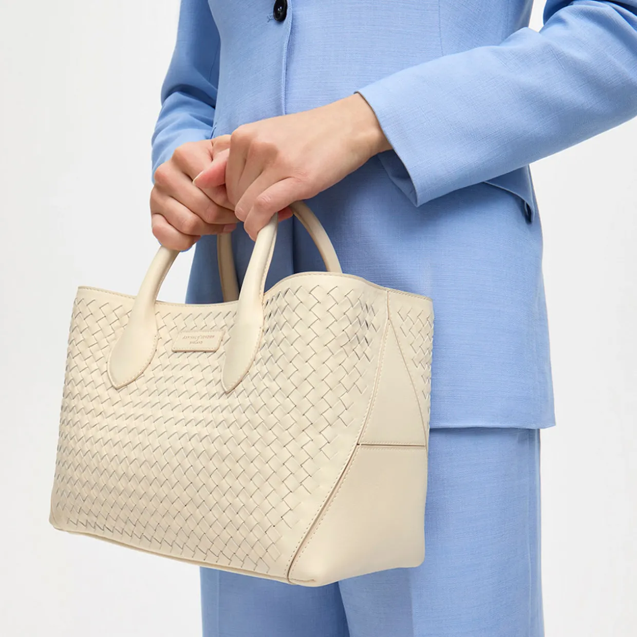 London Midi Woven Leather Tote Bag