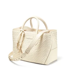 London Midi Woven Leather Tote Bag
