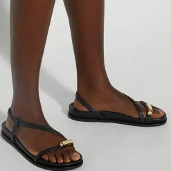 Clearance DUNE LONDON Lyn Leather Gold Toe Trim Sandals