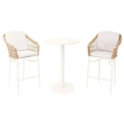 Best CASEYS FURNITURE Lyon Garden Round Bar Table Set Coconut Urano Ivory