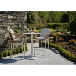 Best CASEYS FURNITURE Lyon Garden Round Bar Table Set Coconut Urano Ivory
