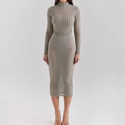 Margo Velour Sheer Striped Skirt