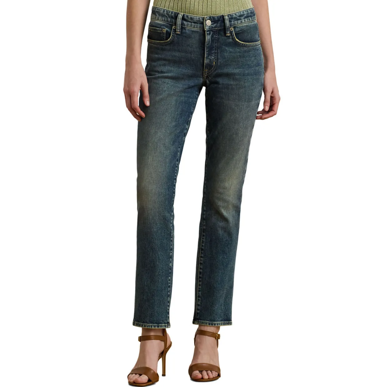 Mid-Rise Ankle Length Straight Leg Jeans