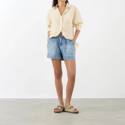 Hot GOOD AMERICAN Mid-Rise Straight Denim Shorts