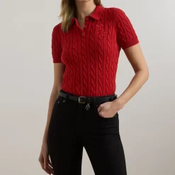 New LAUREN Natrissa Cable Knit Polo Shirt