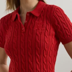 New LAUREN Natrissa Cable Knit Polo Shirt