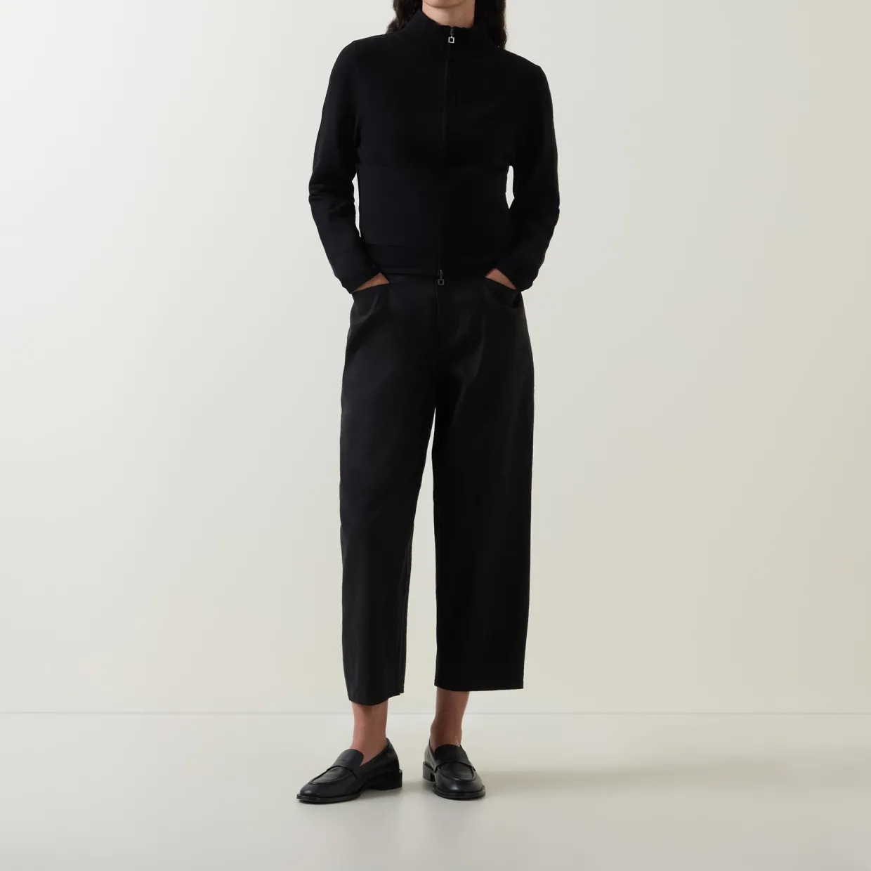 Panel Stretch Zip-Up Sweater