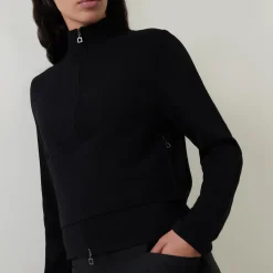 Panel Stretch Zip-Up Sweater