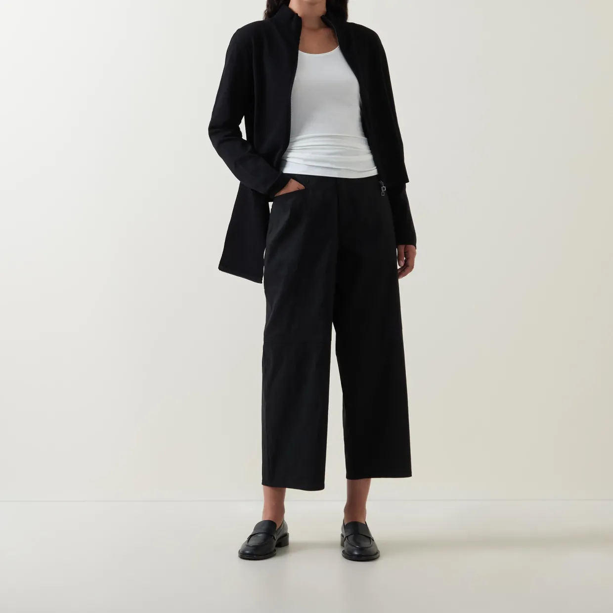 Panel Stretch Zip-Up Sweater