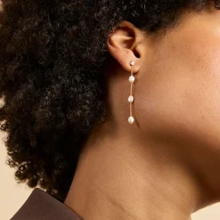 Pearl Chain Drop Stud Earrings