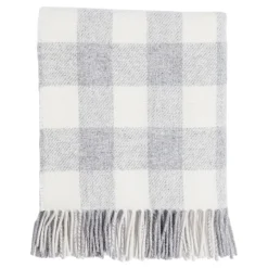 New FOXFORD Pearl Grey Check Lambswool Baby Blanket