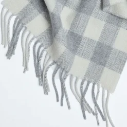 New FOXFORD Pearl Grey Check Lambswool Baby Blanket
