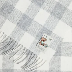 New FOXFORD Pearl Grey Check Lambswool Baby Blanket