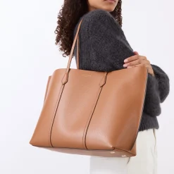 Perry Triple-Compartment Leather Tote Bag
