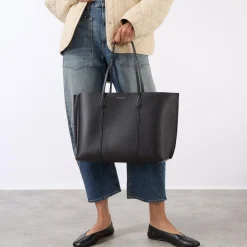 Perry Triple-Compartment Leather Tote Bag