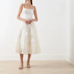 Petunia Flower Appliqué Flared Dress